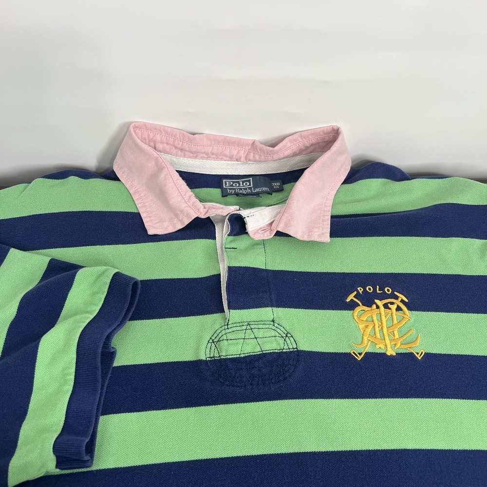 Vintage Polo Ralph Lauren Rugby Shirt Mens 3XB Striped Embroidered 90s SS EUC